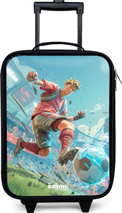 NoBoringSuitcases.com® - Kinderkoffer jongen - Kindertrolley meisje - Voetbal - Jongen - Stadion - Elektrisch - Koffer kind lichtgewicht - Reiskoffer trolley voor kinderen - Koffertje met lichtgevende wieltjes - Rolkoffer zwart
