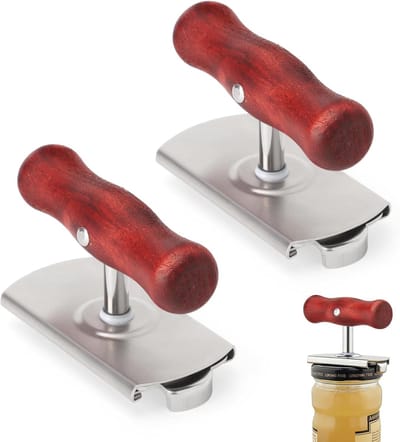 2 stuks glasopener, dekselopener, flesopener voor senioren, dekselopener voor schroefglazen, potopener, verstelbare blikopener van roestvrij staal met houten handvat, moeiteloos openen voor familie