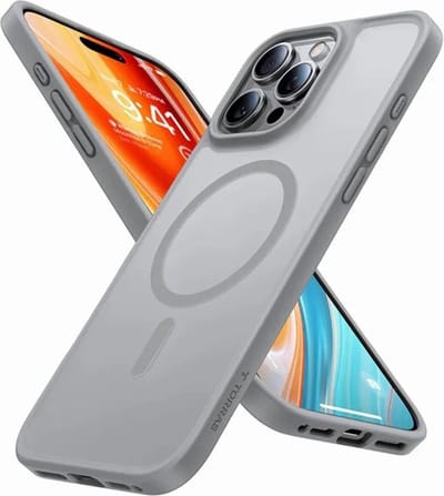 Torras Geschikt voor iPhone 16 Pro Max hoesje – slanke bescherming met magnetisch ondersteuning - Titaangrijs