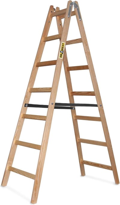 Houten Ladder - Steiger ladder - Schilderwerk Klussen - Dubbelzijdig Bruikbaar - 2.1 Meter Werkhoogte - Houtkleur