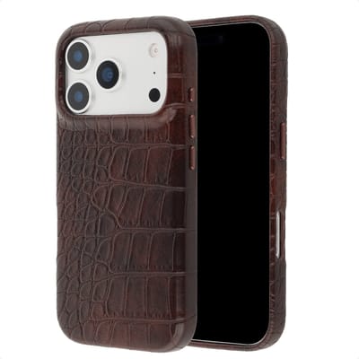 Selencia Hoesje - Geschikt voor Apple iPhone 17 Pro - Croco Backcover geschikt voor MagSafe - Choco Brown