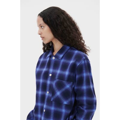 Tekla Unisex Flannel, Pyjamas Shirt Dark Blue Plaid Maat: S | Nachtmode Outlet | Unisex | Blauw