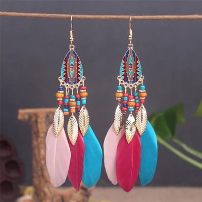 Boho Lange Veer Oorbellen met Hanger voor Vrouwen Strand Lange Kwastjes Kralen Handgemaakte Bloemen Emaille Oorbellen Bruid Bruiloft Pendientes Mujer