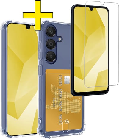 Hoesje - Geschikt voor Samsung Galaxy A16 - Met Screenprotector - En Pashouder - En Kaarthouder - Telefoon Hoes Shockproof - Siliconen Case - Back Cover - Shock Proof - Pasjes Houder - Telefoonhoesjes - Transparant