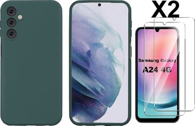 Hoesje Geschikt Voor Samsung Galaxy A24 Hoesje siliconen Pine Groen zacht siliconen hoesje TPU backcover - Met Screenprotector - 2 stuks