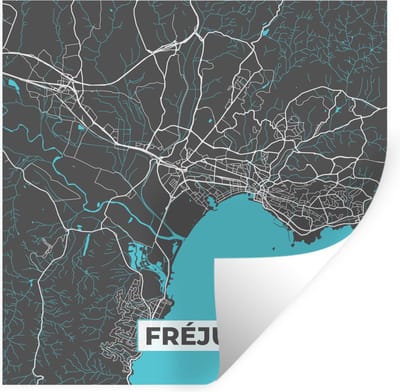 Muurstickers - Sticker Folie - Fréjus - Kaart - Plattegrond - Stadskaart - Frankrijk - 100x100 cm - Plakfolie - Muurstickers Kinderkamer - Zelfklevend Behang XXL - Zelfklevend behangpapier - Stickerfolie