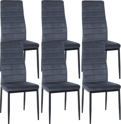 CLP Mayfair Set van 6 eetkamerstoelen - Zonder armleuning - Fauteuil - Metalen onderstel - Fluweel/licht grijs