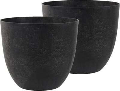 2x stuks bloempot/plantenpot gerecycled kunststof/steenpoeder zwart dia 38 cm en hoogte 33 cm voor binnen/buiten