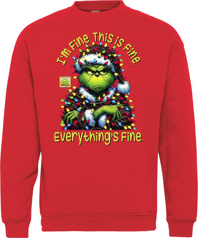 Kersttrui Grinch Is Fine | Foute Kersttrui Dames Heren | Kerstcadeau | Kerstpakket | Rood | maat XS