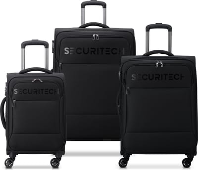 Delsey Securitech Vanguard Zachte Kofferset 3-delig – 55/66/76 cm – Met Voorvakken – Polyester – Expandable – TSA-slot – Dubbele wielen – Black