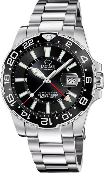 Jaguar J1011/6 Heren Horloge - Saffierglas - Roestvrijstaal/Staal - Zilverkleurig - Ø 44.5 mm - Quartz - Vouw/Vlindersluiting - 20 ATM (duiken)