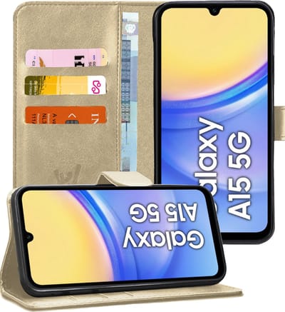 Hoesje geschikt voor Samsung Galaxy A15 - Portemonnee Book Case Goud