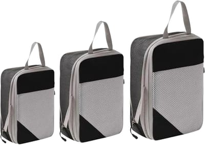 Compressie Packing Cubes - Reisorganizers Koffer - Bagage Ordenen - Waterafstotend Materiaal - 3 Stuks - Zwart