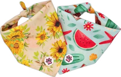 Bandana Hond - Dubbelzijdige Hondenbandana - Geel - Groen - Zonnebloemen - Zomer - Strand - Vincent van Dogh - Paw My God! - Maat M