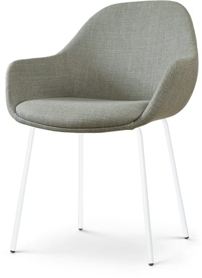 Nolon Nora-Mae Eetkamerstoel Saliegroen - met Armleuning - Stof - Wit Onderstel - Design - Scandinavisch - Comfortabel