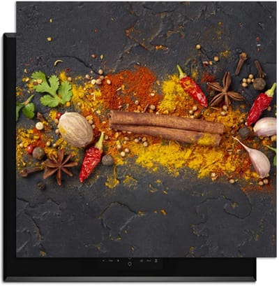 KitchenArt - Spice Explosion - Inductie Beschermer - 59x52 cm - Kookplaat Beschermer - Luxe Afdekplaat Inductieplaat - Anti-slip & Oprolbaar - Beschermmat Inductiekookplaat