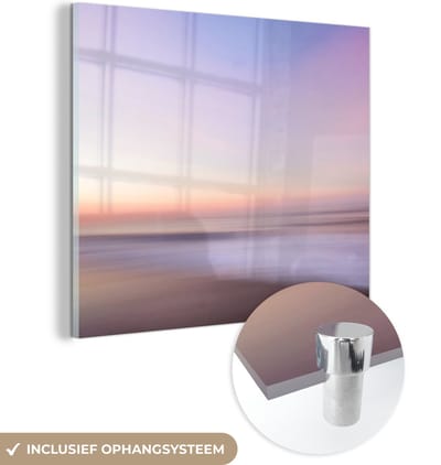 MuchoWow® Glasschilderij 50x50 cm - Schilderij acrylglas - Strand - Kleuren - Pastel - Foto op glas - Muurdecoratie woonkamer - Wanddecoratie slaapkamer - Schilderijen