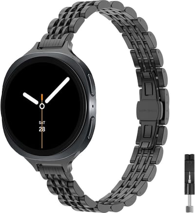 Stravo Slim RVS Schakelband – 7-Link Design – Elegante Dunne Horlogeband – Geschikt voor Samsung Galaxy Watch 9 (40/44mm) / Watch 8 (40/44mm) / 8 Classic (46mm) – Zwart