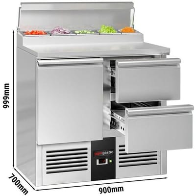 GGM Gastro Zubereitungstisch Mini PREMIUM - 900mm - 1 Tür & 2 Schubladen - für 5x GN 1/6 Zilver