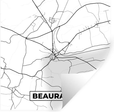 Muurstickers - Sticker Folie - België – Beauraing – Stadskaart – Kaart – Zwart Wit – Plattegrond - 100x100 cm - Plakfolie - Muurstickers Kinderkamer - Zelfklevend Behang XXL - Zelfklevend behangpapier - Stickerfolie