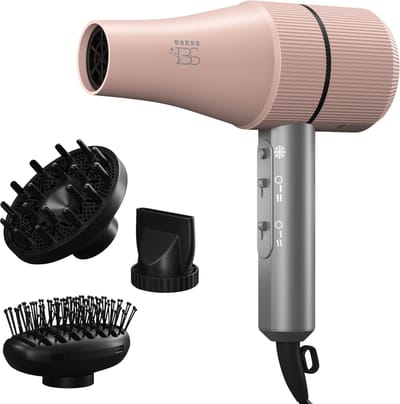 BAESS Föhn met Diffuser - 5 Standen - Ionische Haardroger met Borstel - Retro Haarföhn - Krullen - Hair dryer - Roze