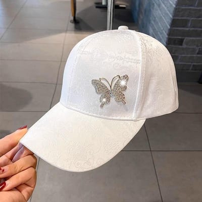 Casquette de baseball Diamond Butterfly, chapeau polyvalent printemps/été pour femme avec protection solaire et pare-soleil, chapeau à languette de canard à motif dentelle Adjustable white