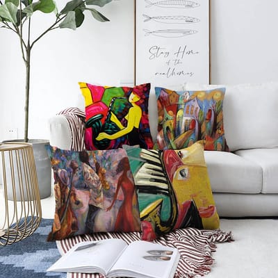 Zethome Art - Kussenhoes Set - 43x43 cm - 4 Stuks  - Dubbelzijdig bedrukt - Levendige Kleuren - Kussenhoezen Set - Soft Touch - Verborgen Rits
