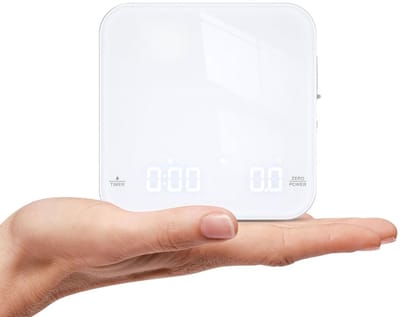 KAD® Precisie Weegschaal - Digitale Koffie Weegschaal met Timer - Nauwkeurige Keuken Weegschaal - Wit en Goud - 102cm x 20cm x 98cm