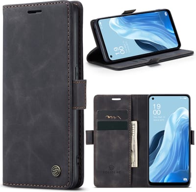 Geschikt Voor Oppo Reno 8 Lite Hoesje - Solidenz Urban Bookcase Reno 8 Lite - Telefoonhoesje Reno 8 Lite - Reno 8 Lite Case Met Pasjeshouder - PU Leren Hoes - Draadloos Opladen - Reno8 Lite - Zwart