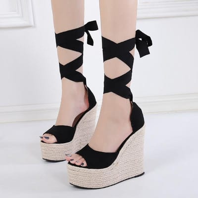 Vrouwen wedge sandalen vrouwelijk platform Bohemen hoge hak sandalen mode enkelbandje open teen damesschoenen 38 zwart