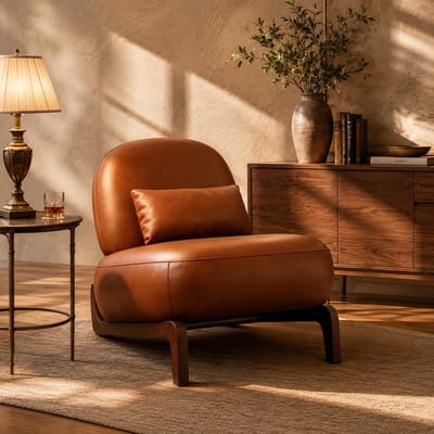 Fauteuil - Relaxstoel - Comfortabele TV-stoel - Leesstoel - Ergonomische stoel - Massief houten stoelpoten - Kunstleer - Inclusief zitkussen - Geschikt voor de woonkamer, slaapkame - Bruin