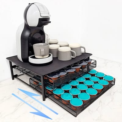 Emvae Capsulehouder Dolce Gusto - Capsulehouder - Koffie capsules houder - 2-laags - Lades voor 72 Dolce Gusto Cups - 35 x 39 x 14,5 cm - Metaal - Zwart