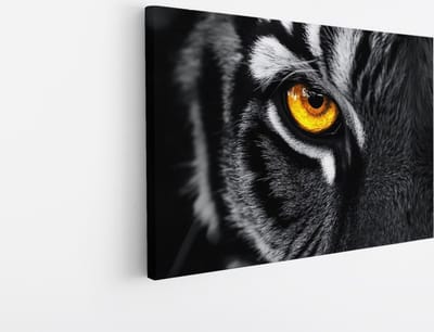 Saammp Canvas Schilderij - Tijger met oranje oog - Natuur - Dieren - 30x20 - Foto op canvas - Wanddecoratie - muurdecoratie Woonkamer - Slaapkamer decoratie - Canvas Print