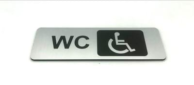 Deurbordje - WC bordje - WC - Toiletbord - Bordje - RVS Look - Pictogram – Invaliden -  Zelfklevend - 150 mm x 50 mm x 1,6 mm - 5 Jaar Garantie