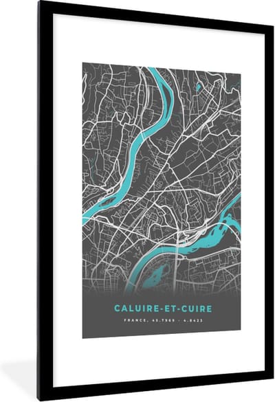 Fotolijst incl. Poster - Caluire-et-Cuire - Frankrijk - Stadskaart - Kaart - Plattegrond - 60x90 cm - Posterlijst