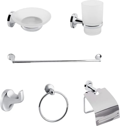 Badkameraccessoireset - 6 in 1 - verchroomd zink - wandgemonteerd - handdoekhouder - zeepbakje - tandenborstelhouder - papierhouder
