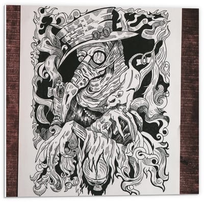 Forex - Kunstige Tekening Zwart - Wit - 50x50cm Foto op Forex
