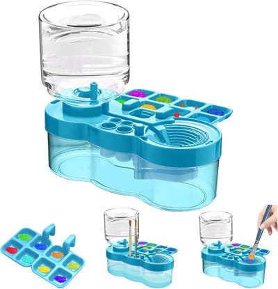 Verfkwastreinigingsbeker - Circulerende waterstroom - Verfwasser - Verfkwastreiniger - 19*8,2*19 cm - Voor gebruik door volwassenen en kinderen tijdens het schilderen - Blauw