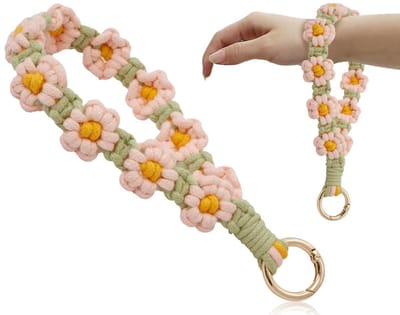 Dailygoods- Sleutelhanger Handgemaakt Madeliefje - Korte Macramé Sleutelhanger - Roze - Sleutelhanger voor Meisjes - Uniek Ontwerp - Hoge Kwaliteit - Sleutelsleutelhanger