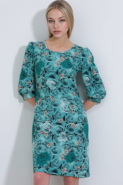 Geborduurde Bloemen Midi Jurk met Driekwart Mouwen