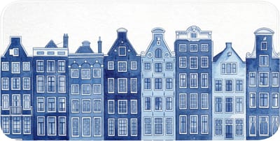 WC mat 120x60 cm - Antislip - Aquarel - Grachtenpanden - Delfts - Blauw - Toiletmat - Vloermat - Douchemat - Toilet tapijt - Toiletmatten