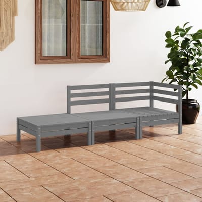 vidaXL - 3-delige - Loungeset - massief - grenenhout - grijs