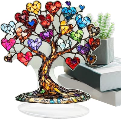 Heart Tree Desktop Ornament, Colorful Acrylic Table Ornament, Valentine's Day Table Decor, Mother's Day Desktop Ornament, Seasonal Acrylic Ornament, Decorative Heart Tree Ornament