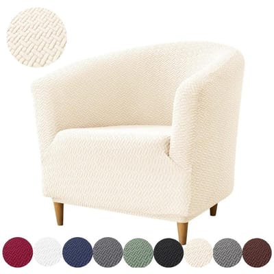 Jacquard Clubfauteuil Hoes Polar Fleece Barrel Kuipstoelhoezen Stretch Fauteuil Bankhoes Woonkamer Meubilair Beschermer beige