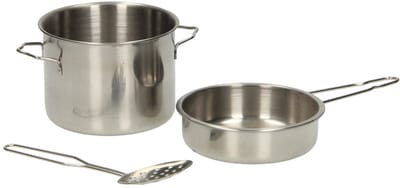 Pannenset metaal speelgoedkeuken 3-delig grijs - speelgoed pannenset.