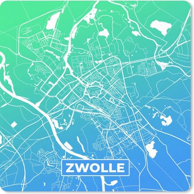 Muismat 20x20 cm - Mousepad Stadskaart - Zwolle - Blauw - Groen - Muismatten