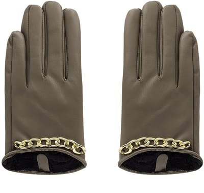 Yehwang - PU handschoenen met kleine ketting - Bruin