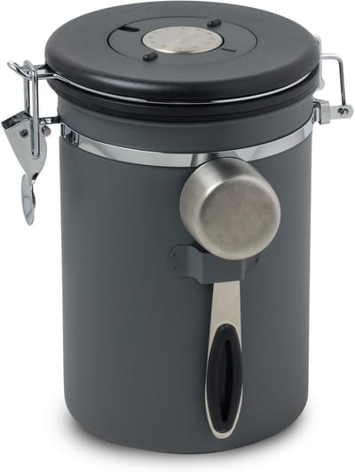 Castagnola Koffie Bewaarbus - Luchtdicht Koffieblik met CO2 Uitlaat - Bewaarblik voor Koffie, Koffiebonen, Thee, Suiker, etc. - Voorraadbus 1.8L - Grijs