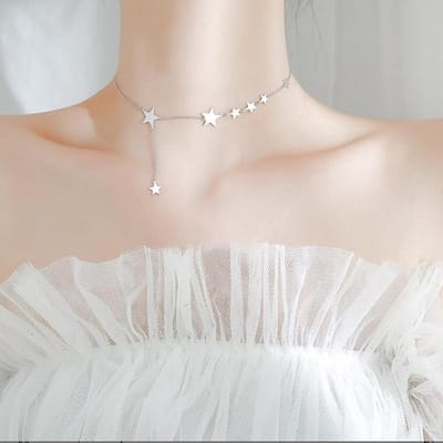925 Sterling Zilver Romantische Multi Ster Halsketting Fijne Korte Ketting Halsketting Voor Vrouwen Collares Colar De Prata Choker Halsketting beige