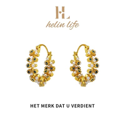 Helin life Oorbellen dames- Grote Oorhangers Goudkleurig-Zirkonia&parel- Cadeau-Driedimensionale technologie
